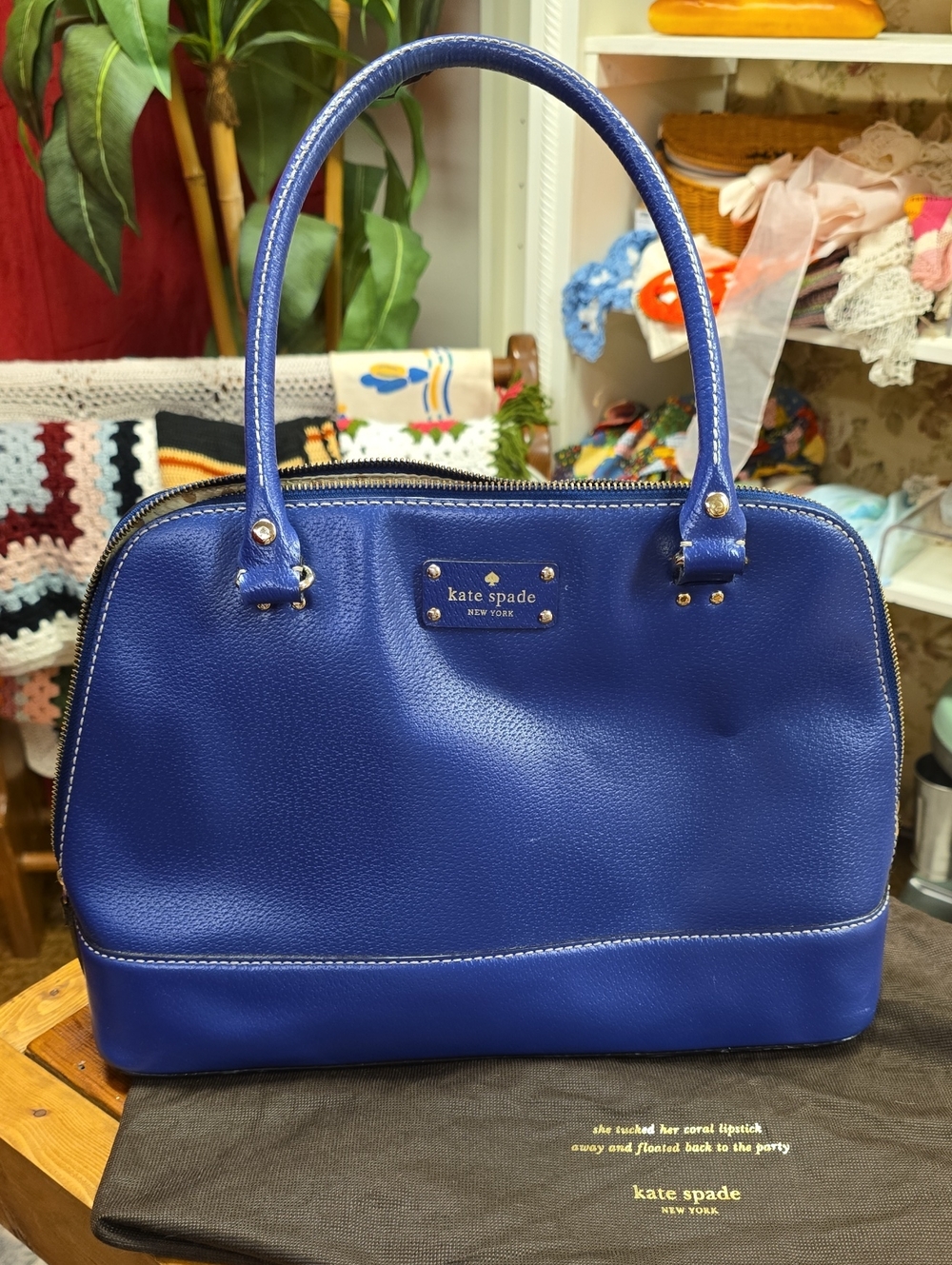 kate spade Royal Blue Leather Satchel with Top Handles